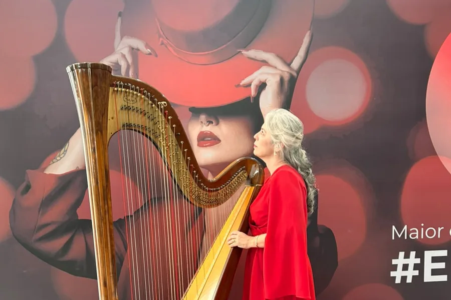Detalhe da harpa durante apresentação